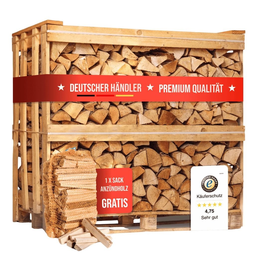 1 RM PREMIUM Buchen Brennholz | 30cm | kammergetrocknet | auf Palette | 500kg | Kaminholz | 1.6 SRM